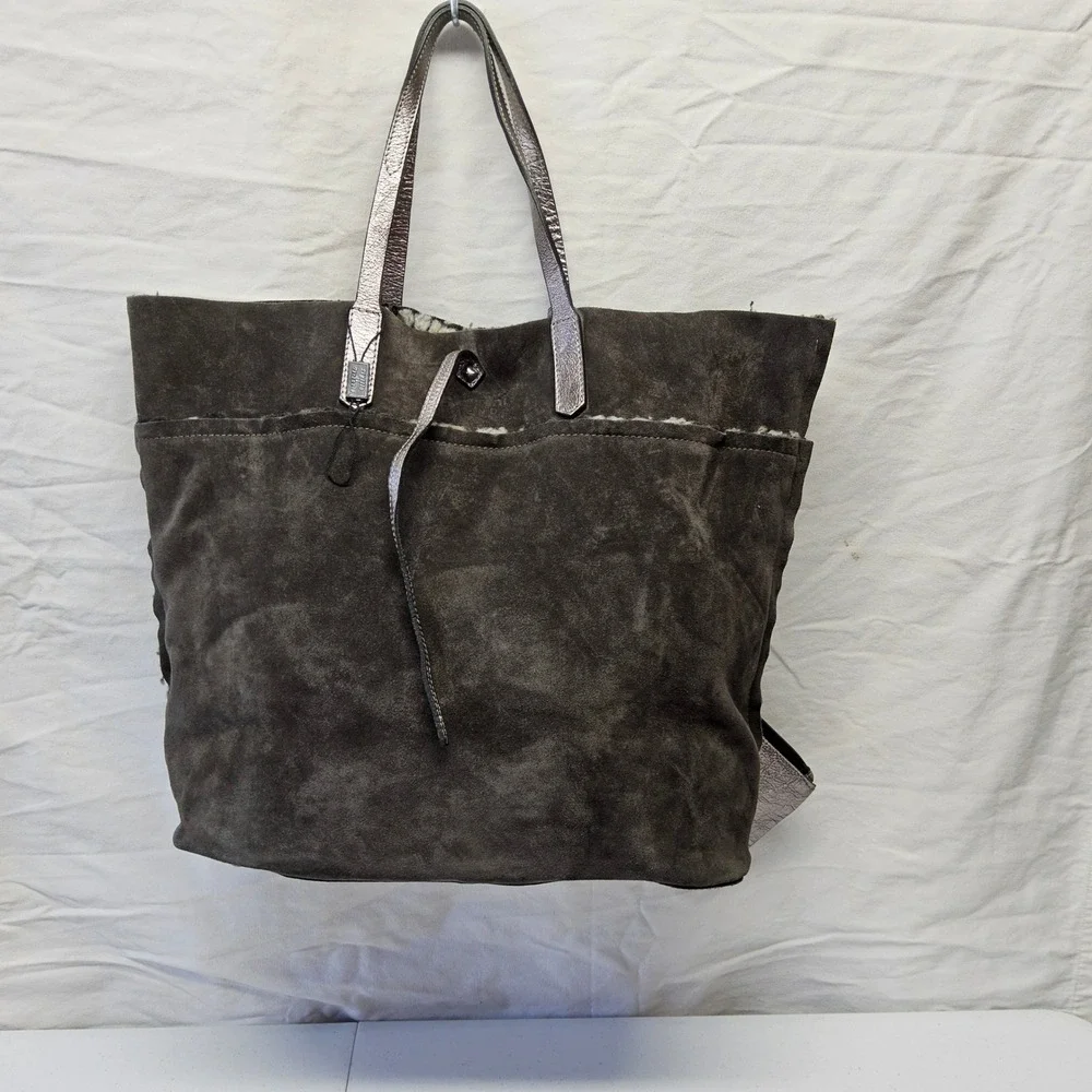 Baldinini Trend‎ Tote Bag Womens Large Gray Suede Shearling Italy Metallic